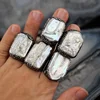 AM-YYT35 Natural Pearl Shell Freeform Nice Shape Ring Handmade Bezel Gunmetal Plated Summer Ring with Paved Rhinestone
