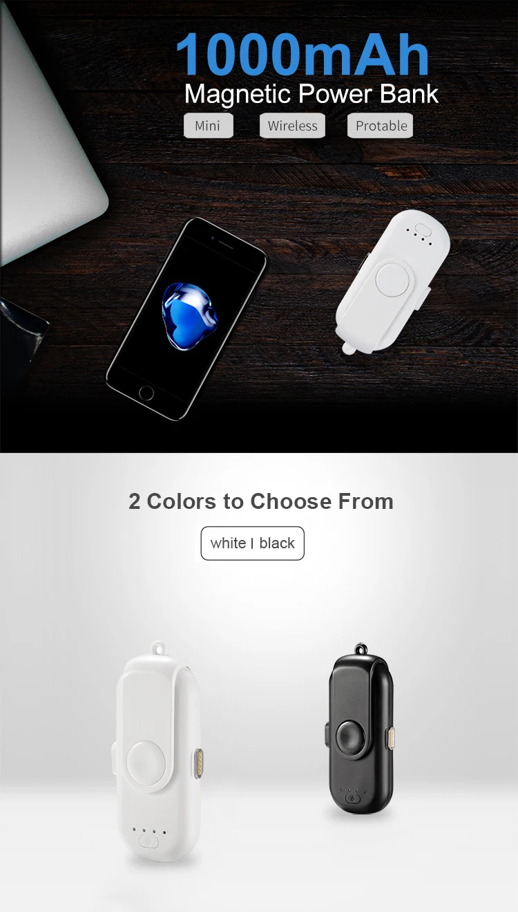 1000mah Finger Magnetic Mobile Universal Charger Mini Power Bank