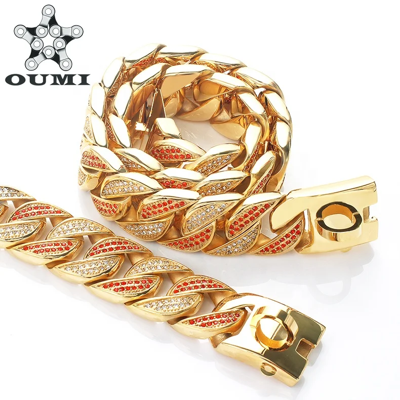 Oumi Wholesale Fancy Dog Chain Stainless Steel Big Dog 18k Gold Diamond