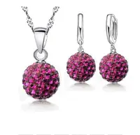 

Shiny Latest 925 Sterling Silver Austrian Crystal Pave Disco Ball Lever Back Earring Pendant Necklace Women Jewelry Set