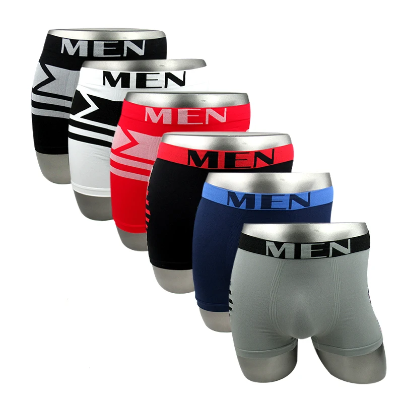 

2021 MEN Waistband Multi Colors Male Cueca Elastic Seamless Underwear Stripe Spandex Men Boxer Briefs, Black, blue, gary, red