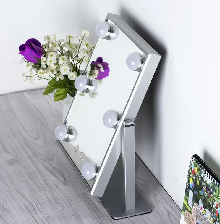 6 Led bulbs makeup mirror Smart touch screen vanity aluminum mirror Hollywood-style makeup mirrors
