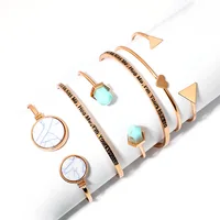

6PCS Love Freedom Power Turquoise Triangle Knot Stackable Open Cuff Bracelet Set Bangle Women