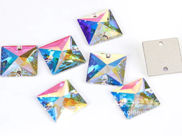 Top K9 Quality New Crystal AB Diamond Lemon Shape Flat Back Glass Strass Crystals Sew on Rhinestone Fan Woman Brooch for Gifts