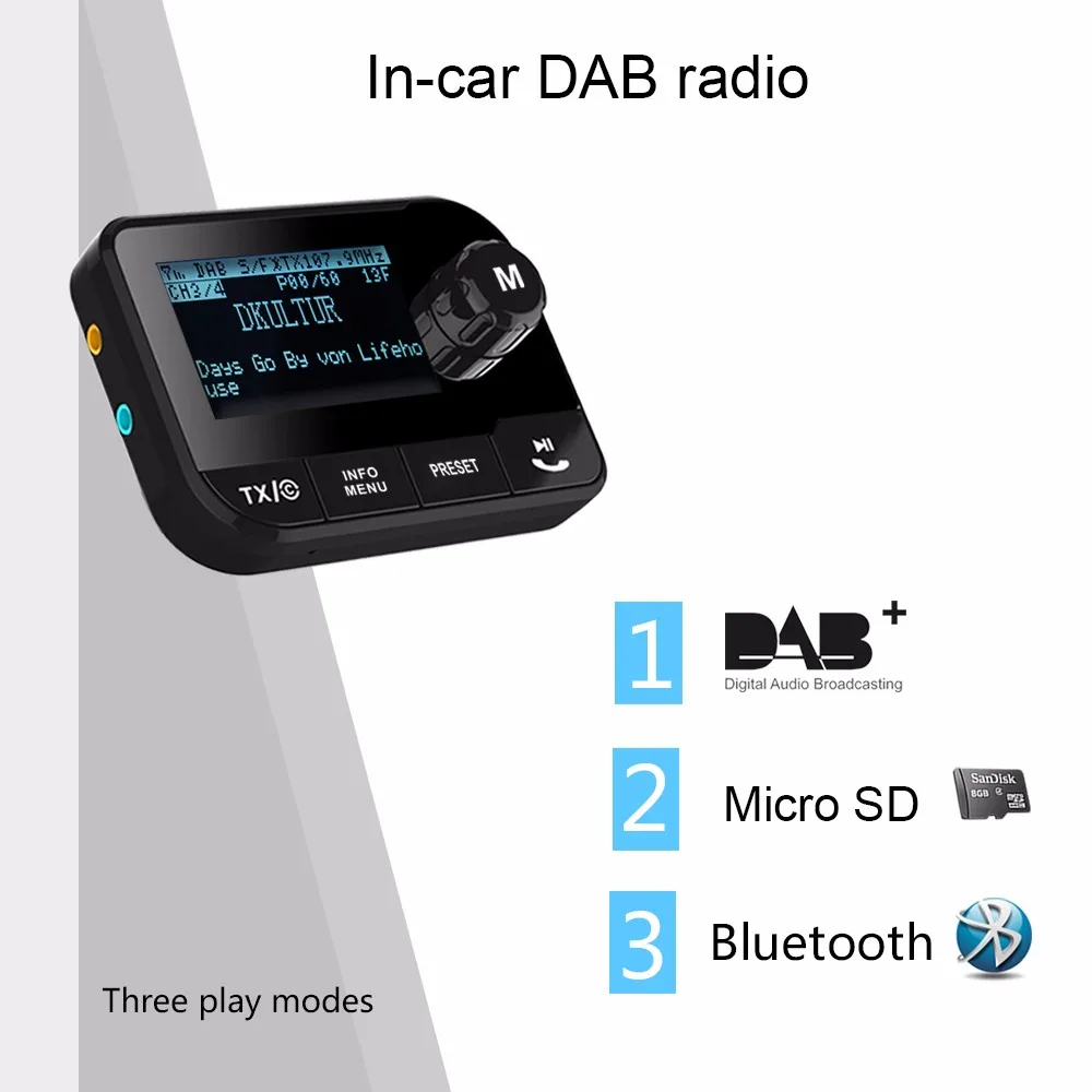 Incar Dab Radio Adapter With Fm Transmitter Bluetooth Audio Receiver 3