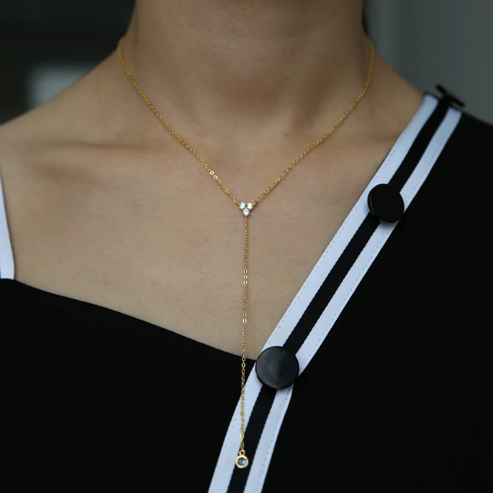 

925 sterling silver y shape lariat necklace with cz paved delicate long chain women necklace for wedding