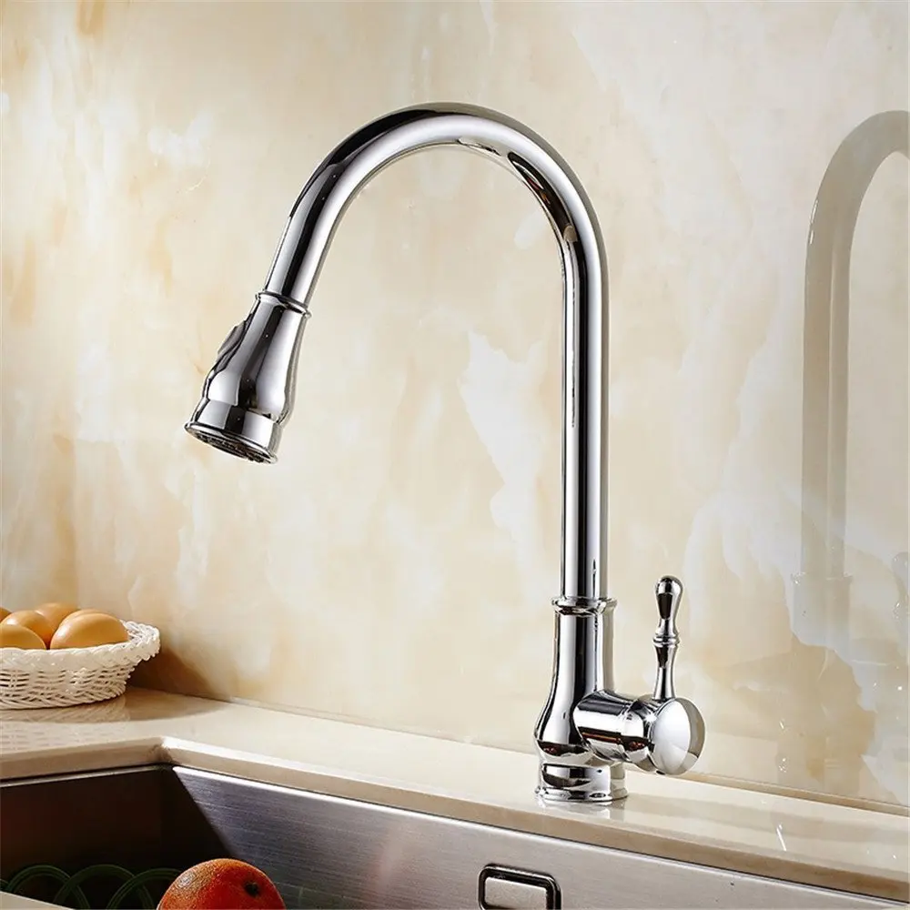 FHLYCF Faucet, pull type cold and hot water, all copper basin faucet, dish basin faucet, retractable swivel trough faucet