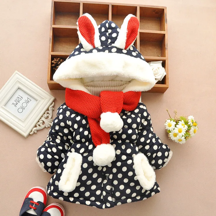 

cute rabbit ear warm baby boy girl winter hooded cotton coat with scarf