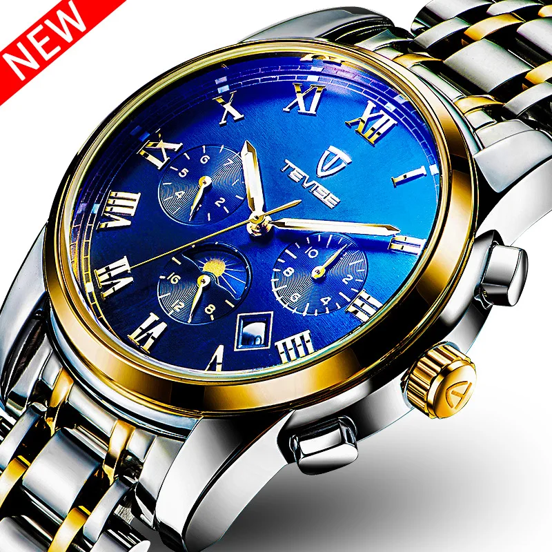 3 ATM water resistant tevise watch automatic chronograph watch for men