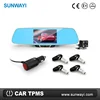 1080P Mirror Car dash cam with car TPMS four internal sensors backup camera dual record