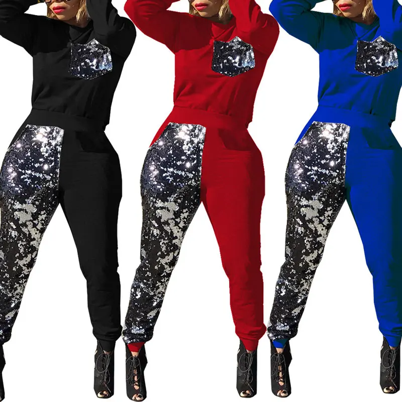 

81129-MX11 factory best quality 2 piece set sequin jumpsuits women 2018