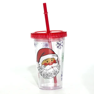 Image of Straw plastic cup with straw , Christmas straw cup