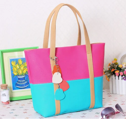 Customize Casual Mixed Color Handbag Pu Leather Tote Bag For Women ...