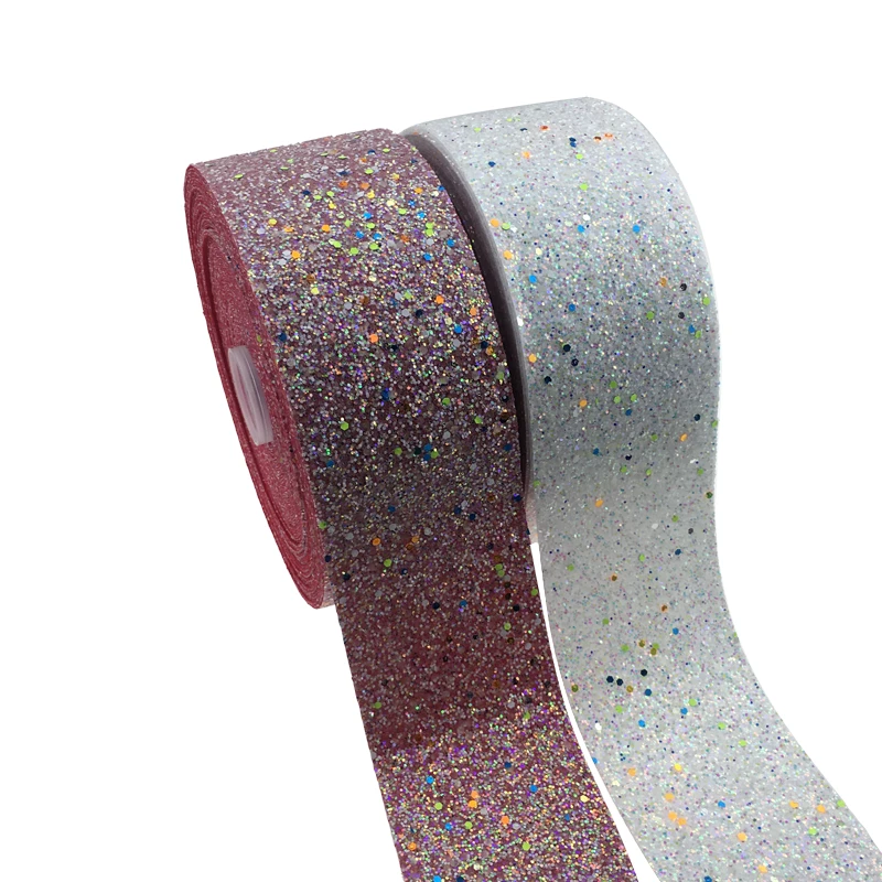 

New Arrival BOCA 3 inch (75mm) Red and White Glow in the Dark Chunky Glitter Ribbon for Handmade Bows Decoration ribbon, 196 color to choose