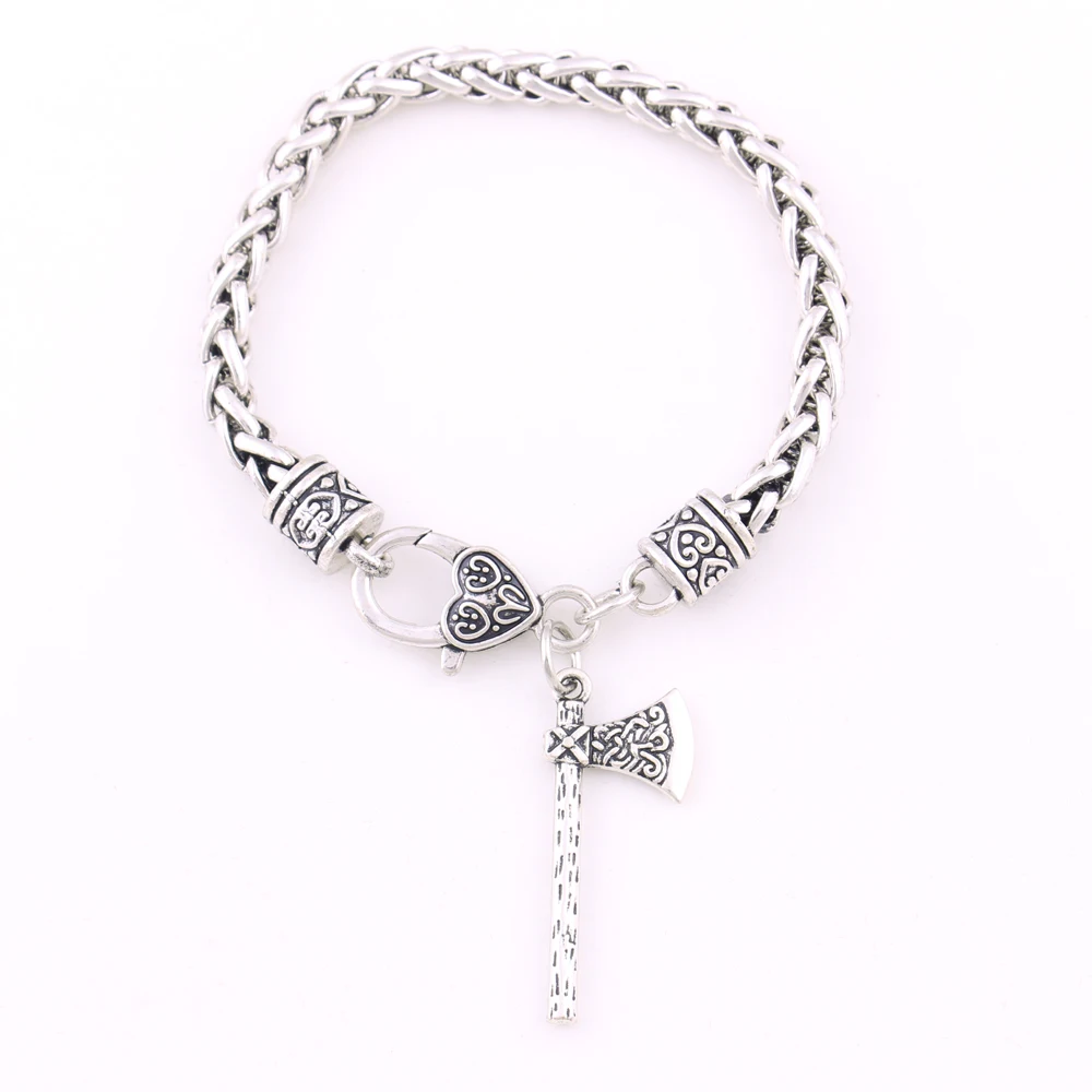 

B315 Trade Assurance Vintage Silver Viking Battle Axe Pendant Nordic Knot Totem Bracelet Men's Jewelry, As picture