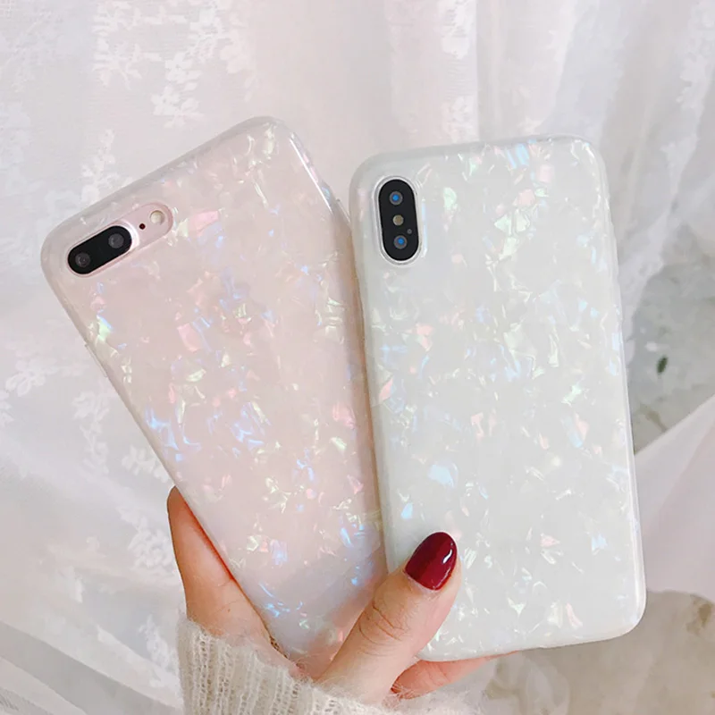 

Glitter Beauty Girly Phone Case For iPhone X XR XS Max 7 8 6 Plus Dream Shell Pattern Soft TPU Silicone Case Cover