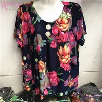 

1.83 Dollar WY103 Hot sale old fashion flower printed Designs ice silk cool elastic summer cheap women's short sleeve t shirt