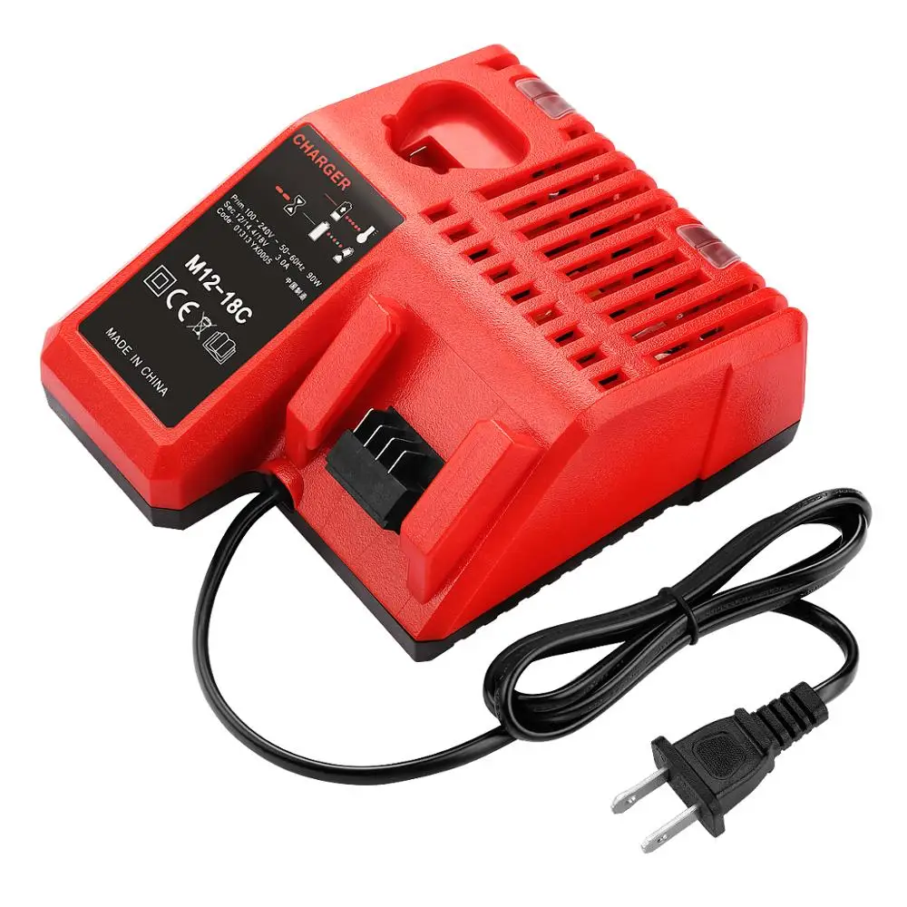 

Li-ion Battery Charger for Milwaukee M12 M18 48-11-1815 48-11-1828 48-11-2401 48-11-2402, Red