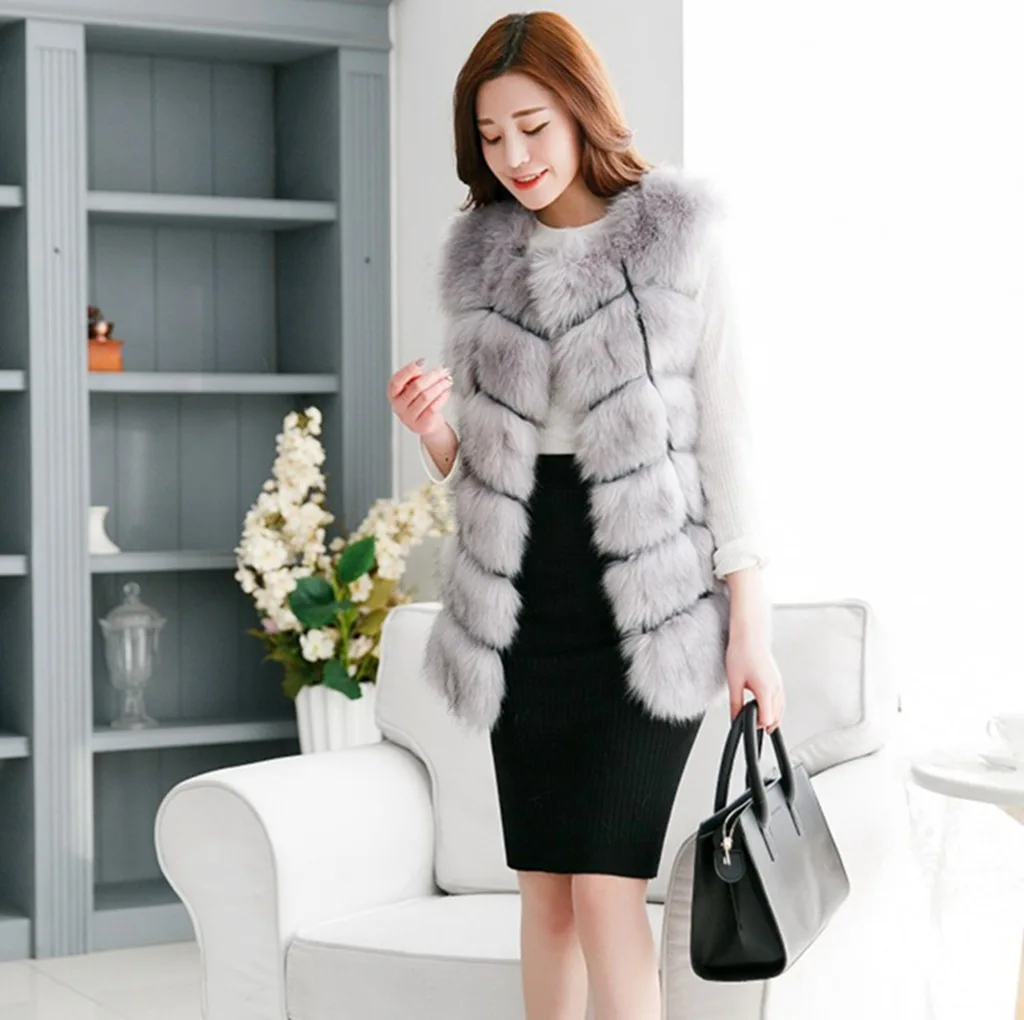 High quality Fur Vest coat Luxury Faux Fox Warm Women Coat Vests Winter Fashion furs Women's Coats Jacket Gilet Veste