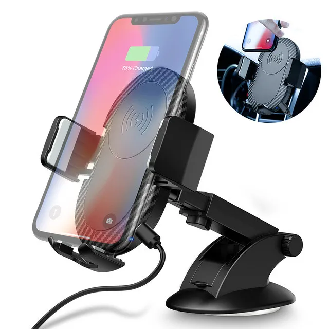 

3 in 1 Car Air Vent Cell Phone Holder Wireless Charger With Cradle 10W Qi Fast Charger for Samsung Galaxy S9 Note 9, Black