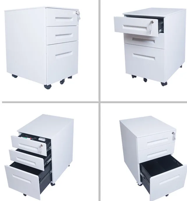 White Color  Mobile Steel Filing Cabinet With Wheels