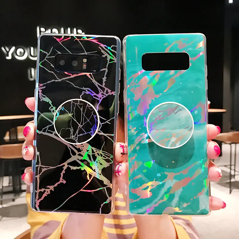 

Cute Shiny Chrome IMD laser Marble case Shockproof TPU soft Case with Foldable Phone Holder Stand for samsung s10, s10e