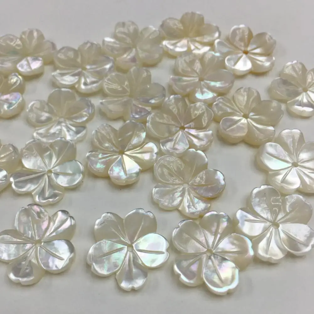 15mm Carved White Mother Of Pearl Flower Beads White Shell Flower 5