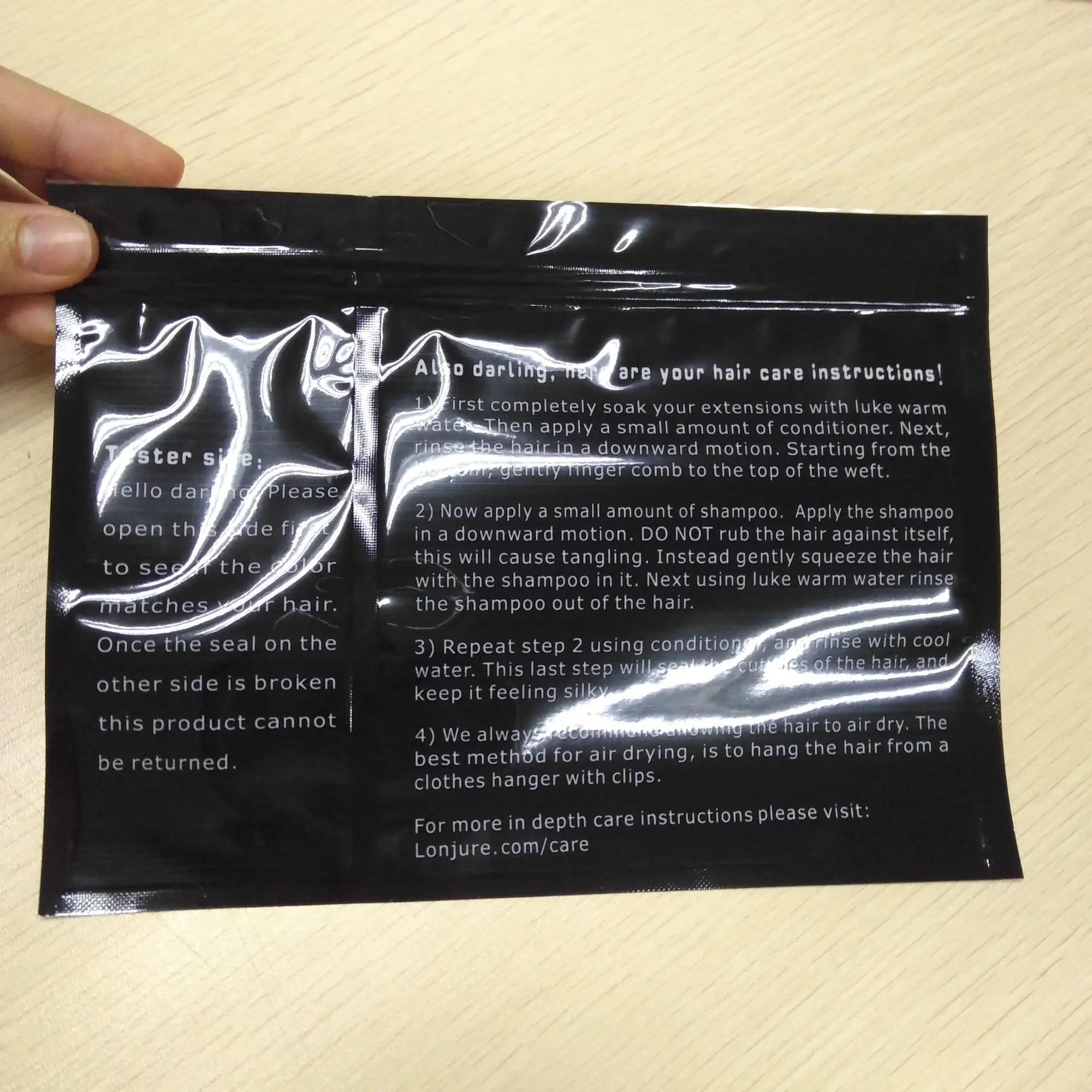 Resealable Mylar Zip Lock Plastic Bags For Hair Extension Zipper Sachet