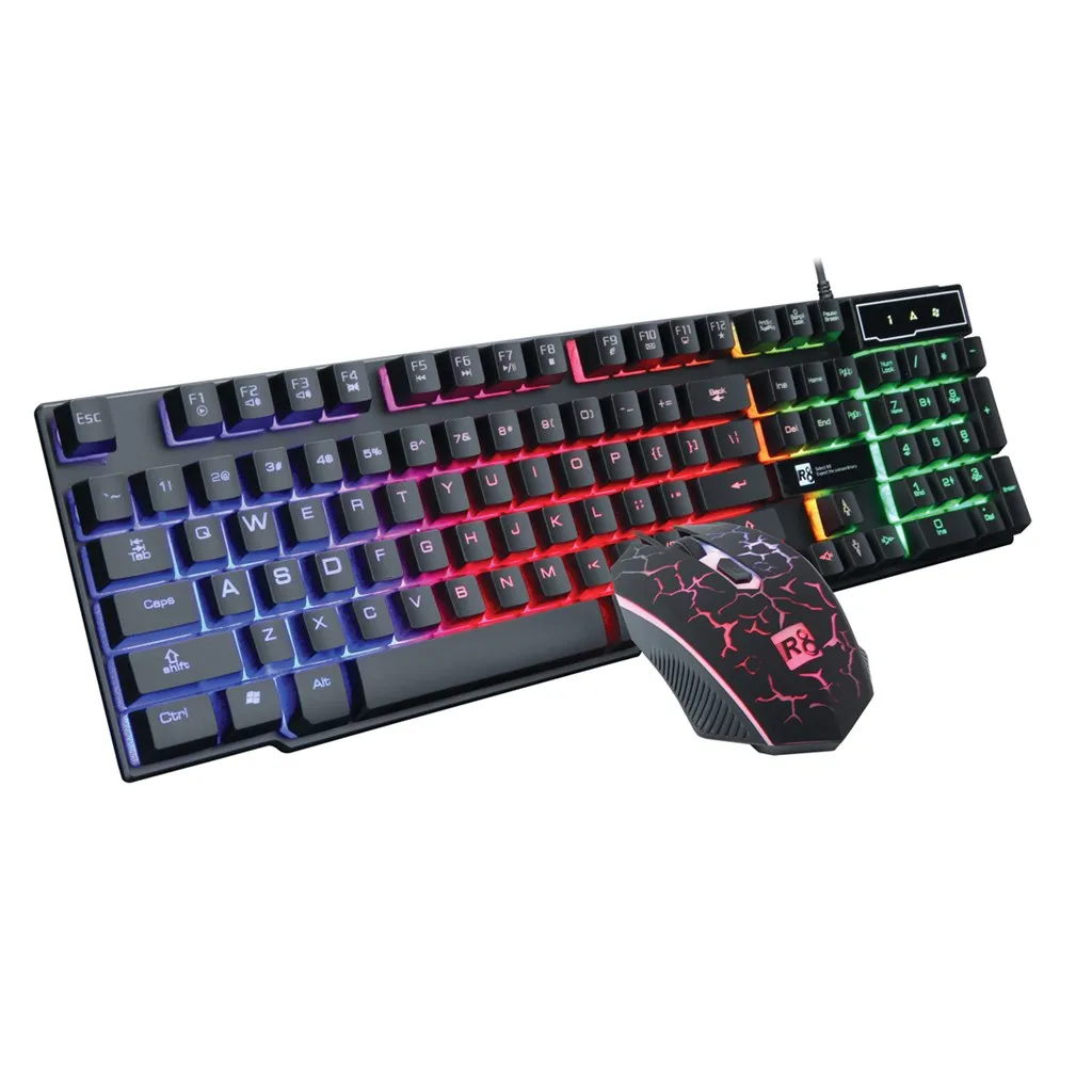 

USB Wired Three Color Adjustable backlit Gaming Keyboard and Mouse, Black;white