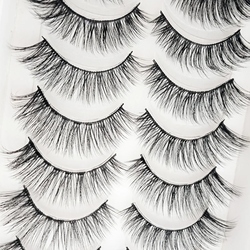 China Hot Sale 10 Pairs Silk Eye Lash Faux Mink False Lashes Synthetic Fake Eyelashes
