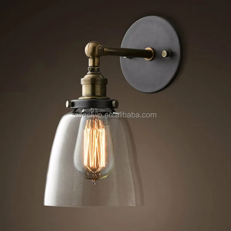 Brass Wall Lamp Holder Glass Sconce Vintage Decorative Wall Mount Lamp