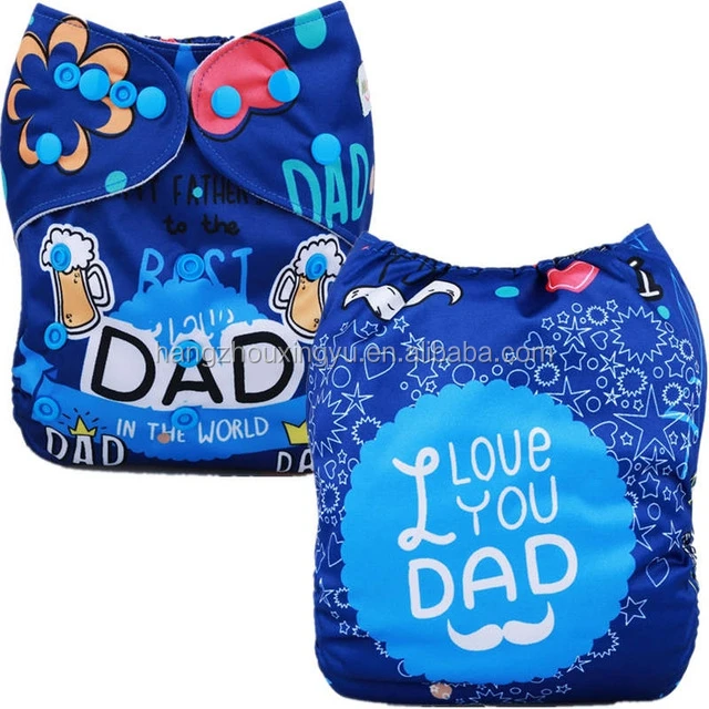 

Mumsbest Washable Diapers Baby Cloth Diapers I love Dad Navy Family love Baby Diapers, Many colors for your choice