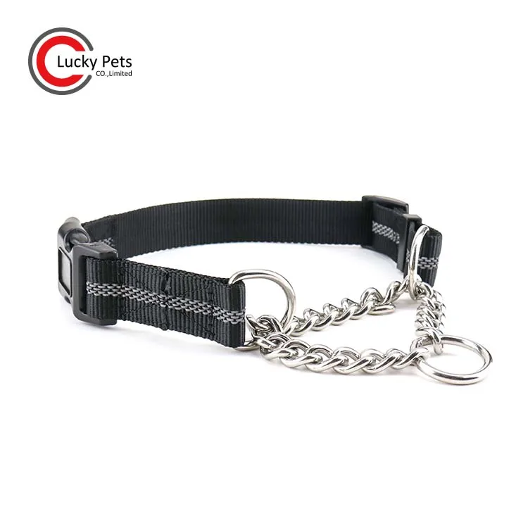 Training Adjustable Stainless Steel Chain Reflective Nylon Martingale