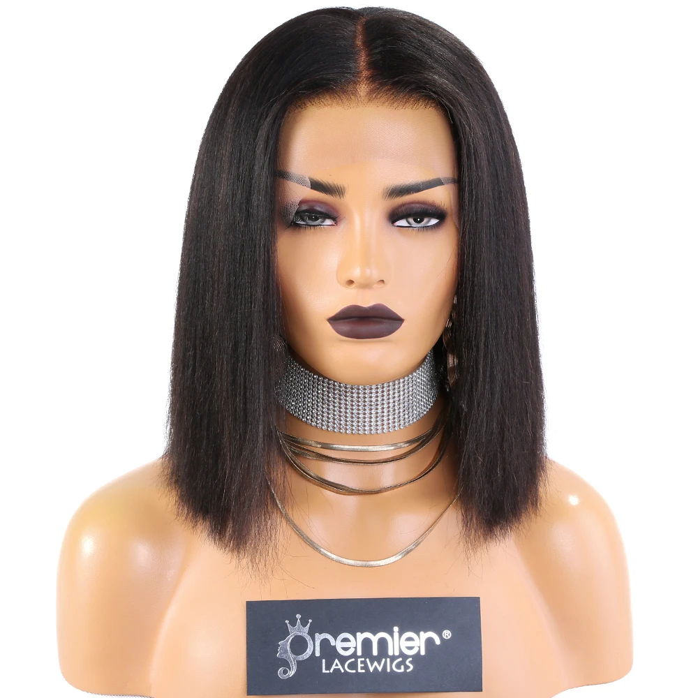 

Short Bob Cut Wigs deep bleached knots elastic band cuticle aligned kinky human hair lace front wigs, Natural color