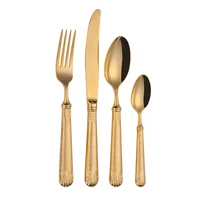 

Wholesale luxury stainless steel gold plated wedding dinnerware cutlery set including knife fork and spoon