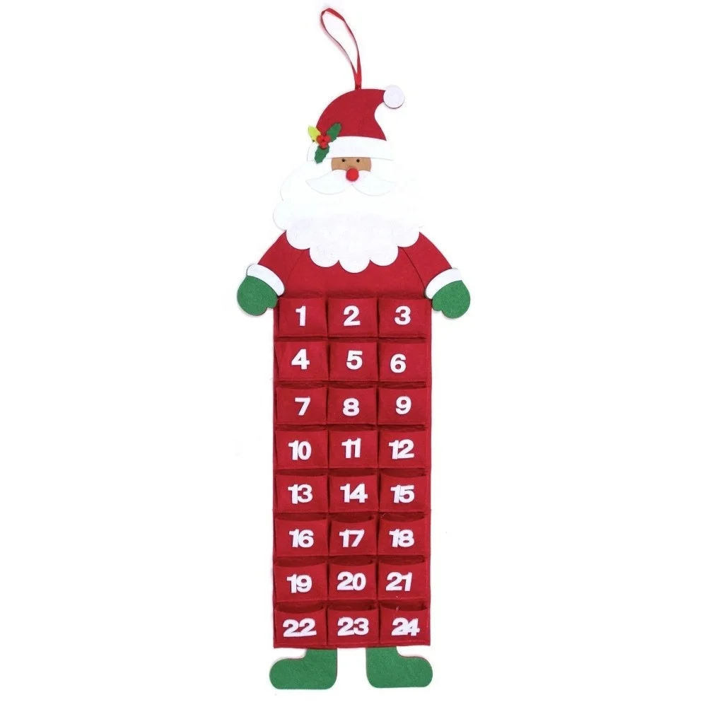 Felt Christmas Advent Calendar Pockets Santa Countdown Wall Calendar