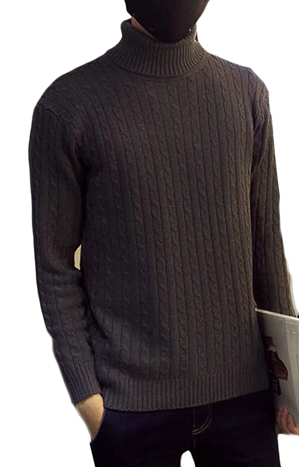KLJR Men Casual Long Sleeve Turtleneck Solid Pullover Sweaters