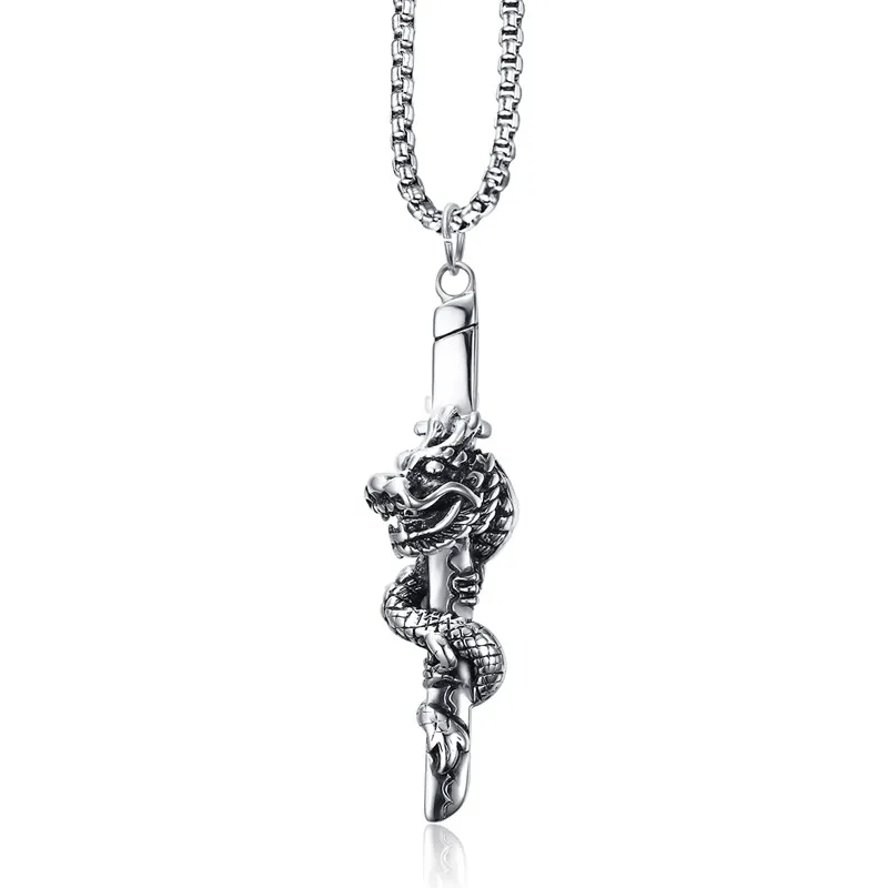 

Wholesale men's jewelry stainless steel silver Chinese dragon pendant necklace
