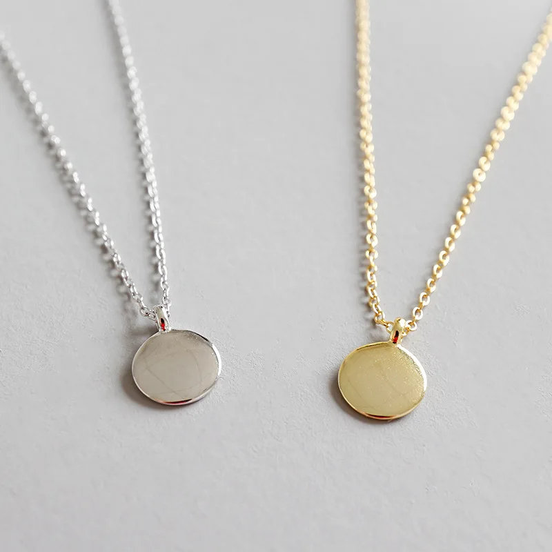 

Korean style 925 sterling silver simple mini round disc gold plated pendant necklace jewelry