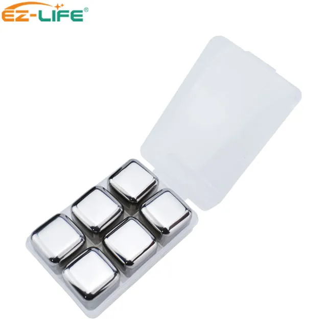 

6pcs In PP Box Most Popular Items Metal Ice Cubes Whiskey Stones Gift Set For Drink, Silver