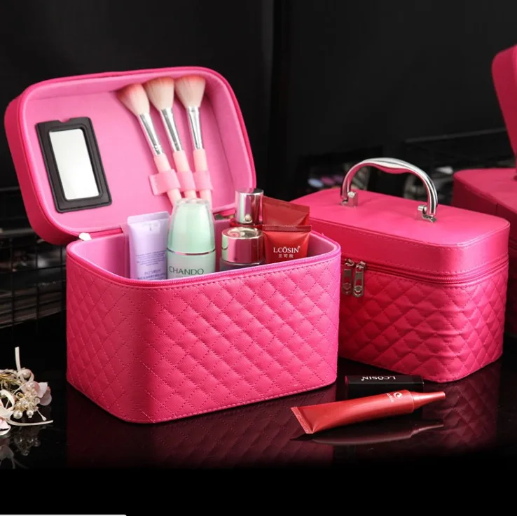 

Wholesale beautiful cute portable cosmetic storage box makeup case, Black,pink,red