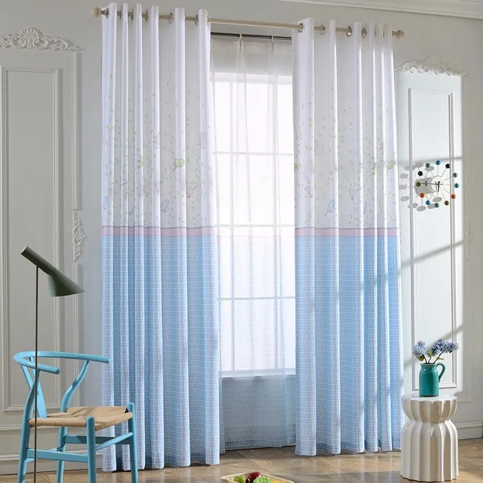 blue white curtain fabric