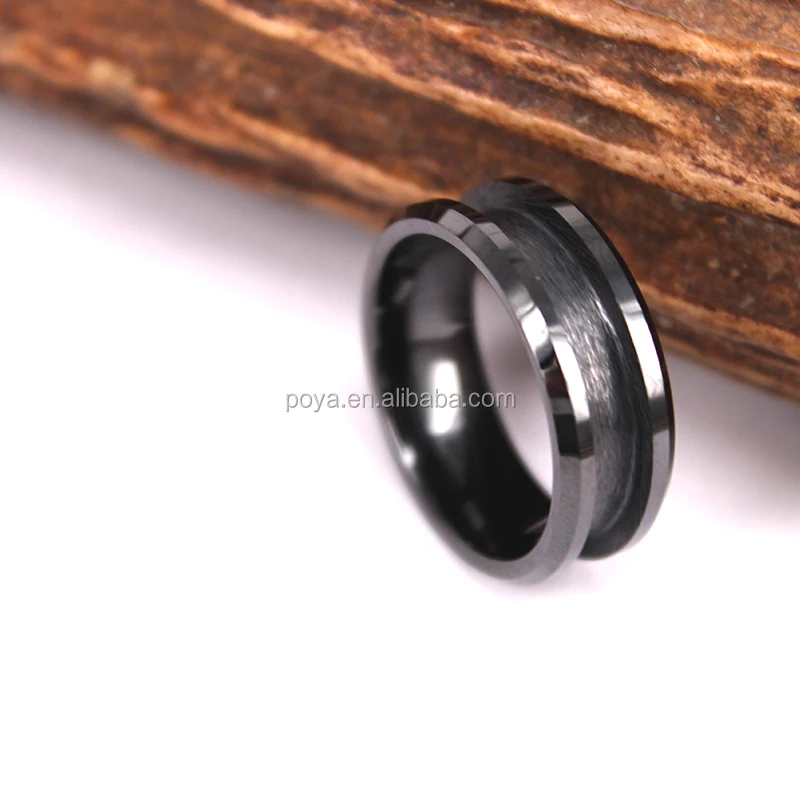 POYA Jewelry Ceramic Wedding Ring for Inlay Blank Mens Womens High Polished 8mm Black Wedding Bands or Rings Channel Setting N/A