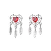 925 sterling silver Korean sweet and temperament red crystal heart shaped dream catcher stud earrings women