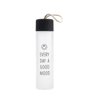 Wholesale cheap custom logo cut small fresh simple plastic borosilicate glass cup water milk drinking bottle with suction