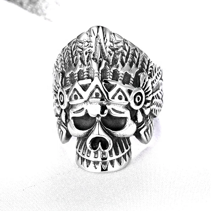 Cheap hot sell skull head stainless steel rings biker style men steel ring (HF-147)