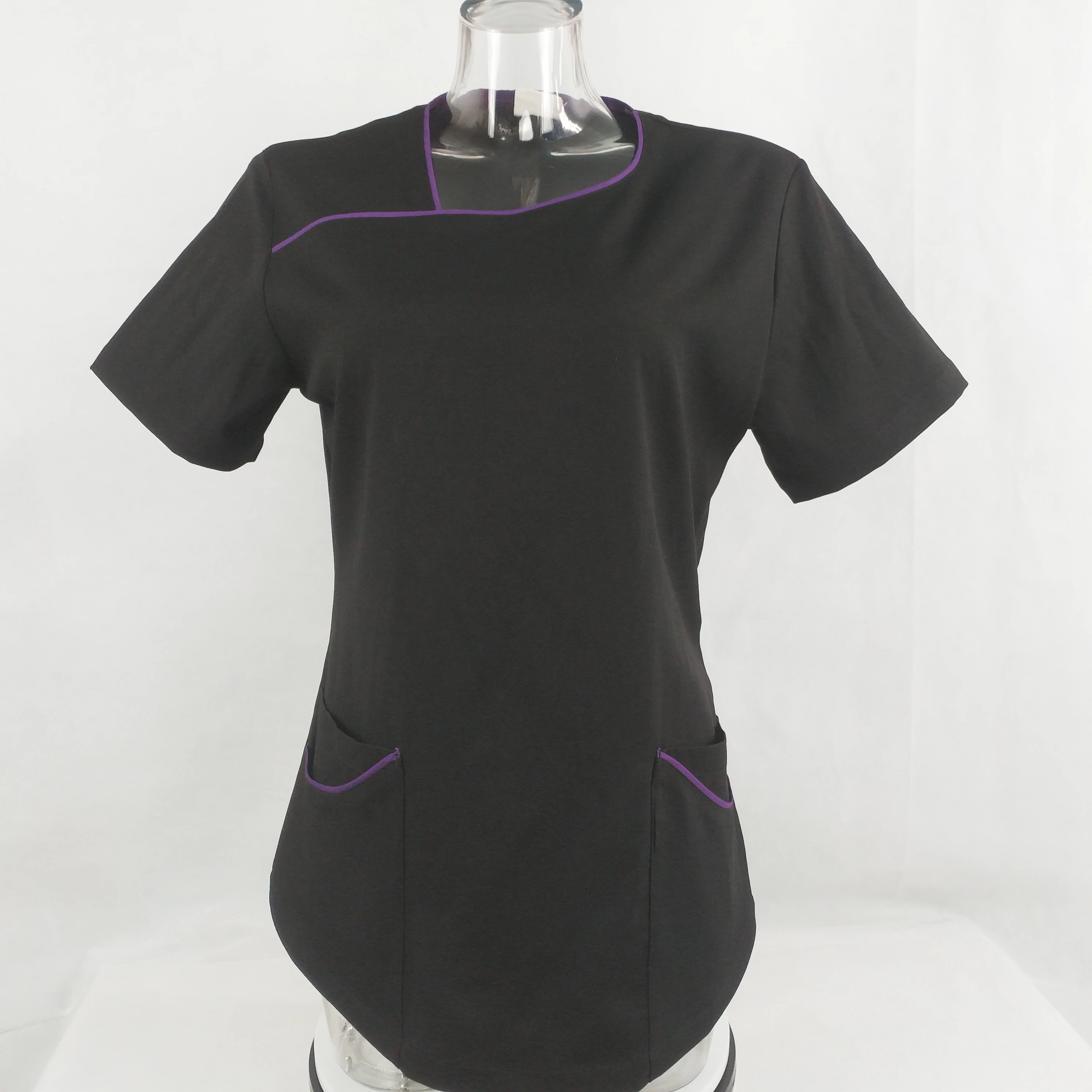 

2019 Hot Sale Stretch Asymmetrical Neck 4-Pocket Hospital Nurse Scrub Uniform, Purple