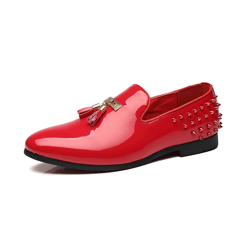 

Euramerican Styles Fashion Rivet Large Size Soft Bottom Slip-on Patent Leather Loafer Shoes Men, Red,blue,black