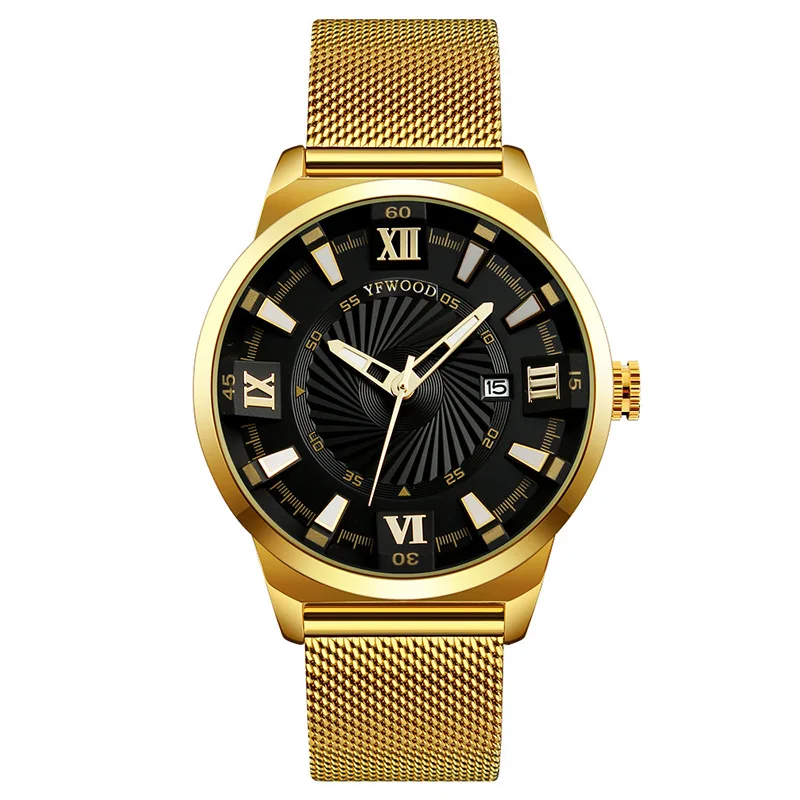 

YFWOOD luxury man watch montre homme, Black;white;gold