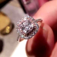 

XEYJZ070 Luxury Full Of 5A Zircon Square Pink White Wedding Rings Princess Women Platinum Plating Ring Dropshipping Wholesale